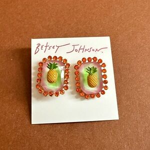 Betsey Johnson Pink and Gold Pineapple Stud Earrings